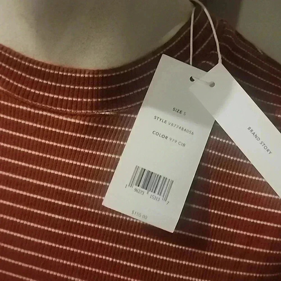 VINCE WOMEN'S RIB STRIPE SHORT SLEEVE CREW NECK TOP SIZE S - Picture 4 of 5